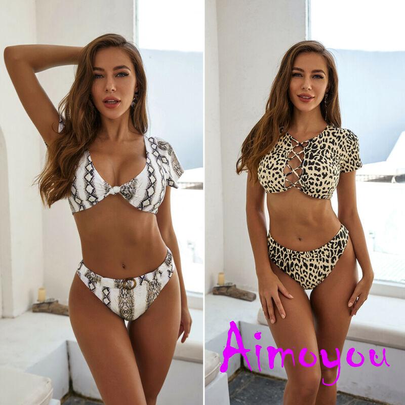 Sxq Damskie Letnie Zestawy Bikini Z Nadrukiem Serpentine Leopard