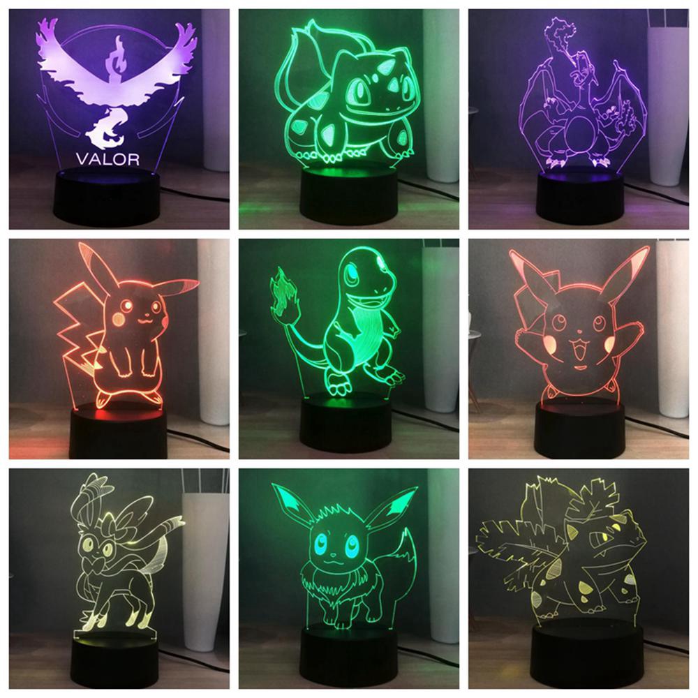 Pokemons Pikachu Lampa 3D LED Lampka nocna USB ZDALNE 16 kolorów Zmiana