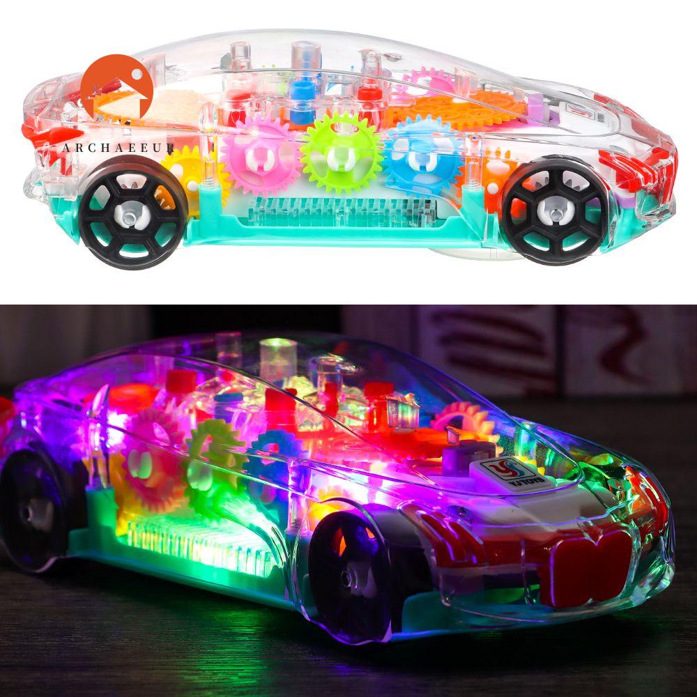 ARCHAEEUR Simulation Glowing Toy Car Light Music Transparent Gear Car