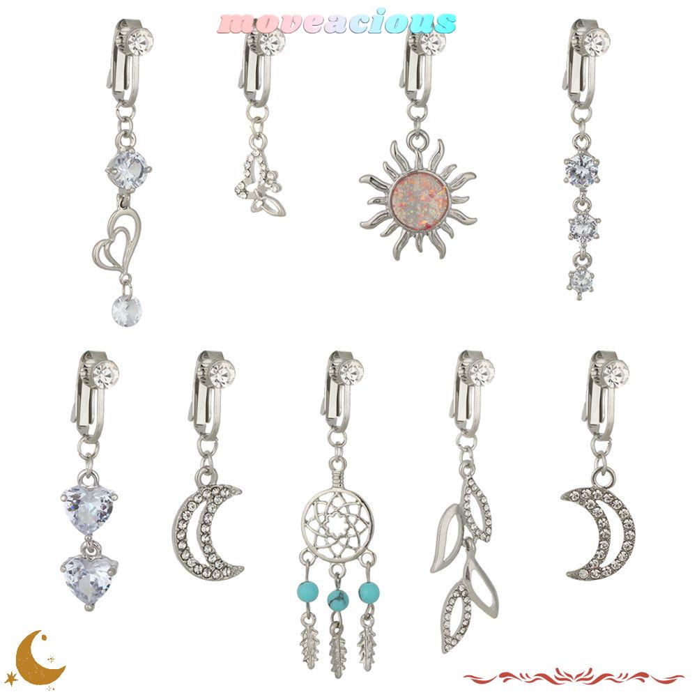 MOVEACIOUS Star Heart Fake Belly Piercing Clip On Umbilical Navel Clip