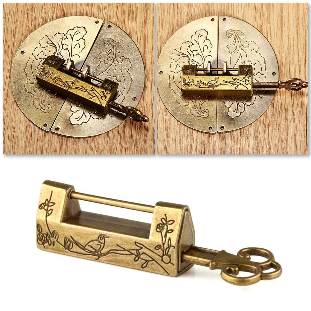Chinese Vintage Antique Locks Old Style Lock Vintage Brass Carved Word Padlock 