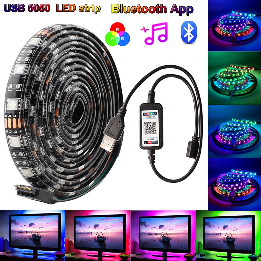 1-5M USB LED Strip Light RGB 5050 TV Backlight Color Change Bluetooth APP Remote 