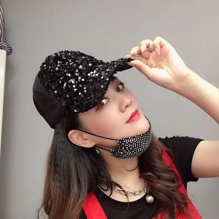 Kaczy J zyk Damski Czarna Czapka Pokazowa Z Koralikami Korea ska Czapka 