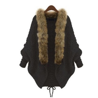 plus size sweater coat with fur collar