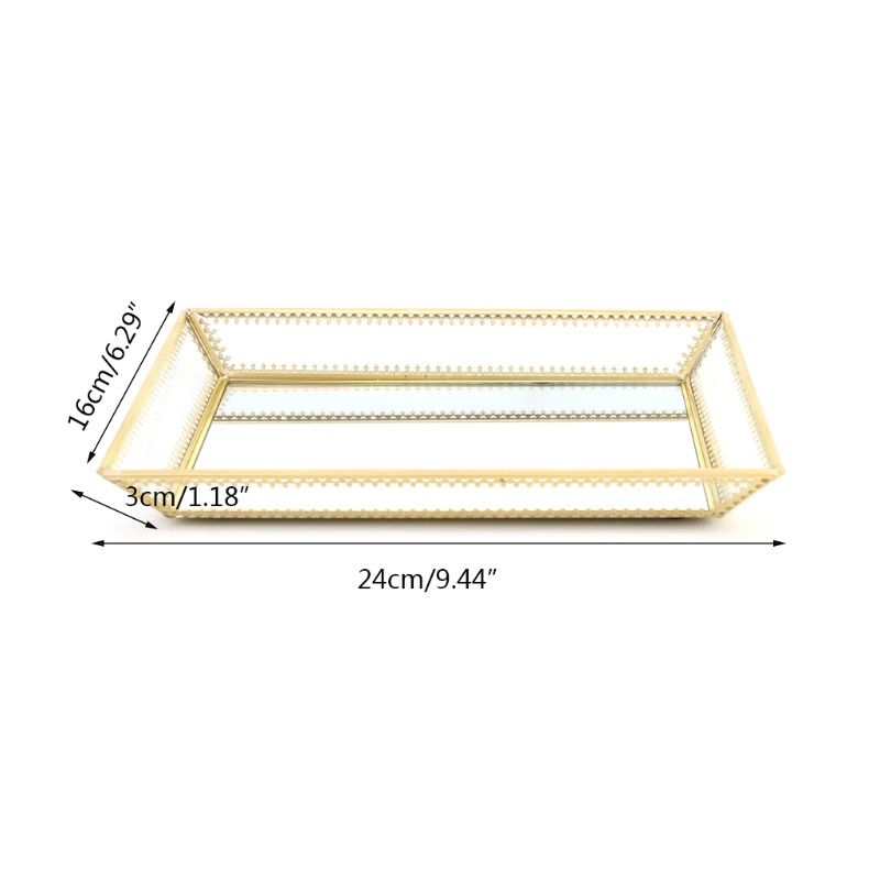 Denise Rectangle Gold Mirror Tray, Rectangle Gold Mirror Tray