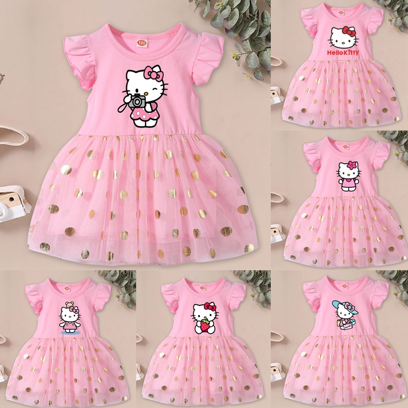 Hello Kitty Kreskówka Sukienka Dla Dziewczynki Śliczna Różowa Sukienka  Księżniczki Dla Dzieci | Shopee Polska