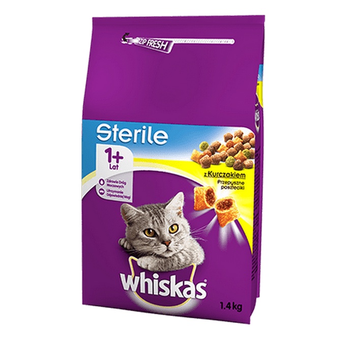 WHISKAS 1+ Sterile z Kurczakiem 1,4 kg Karma sucha dla kota po