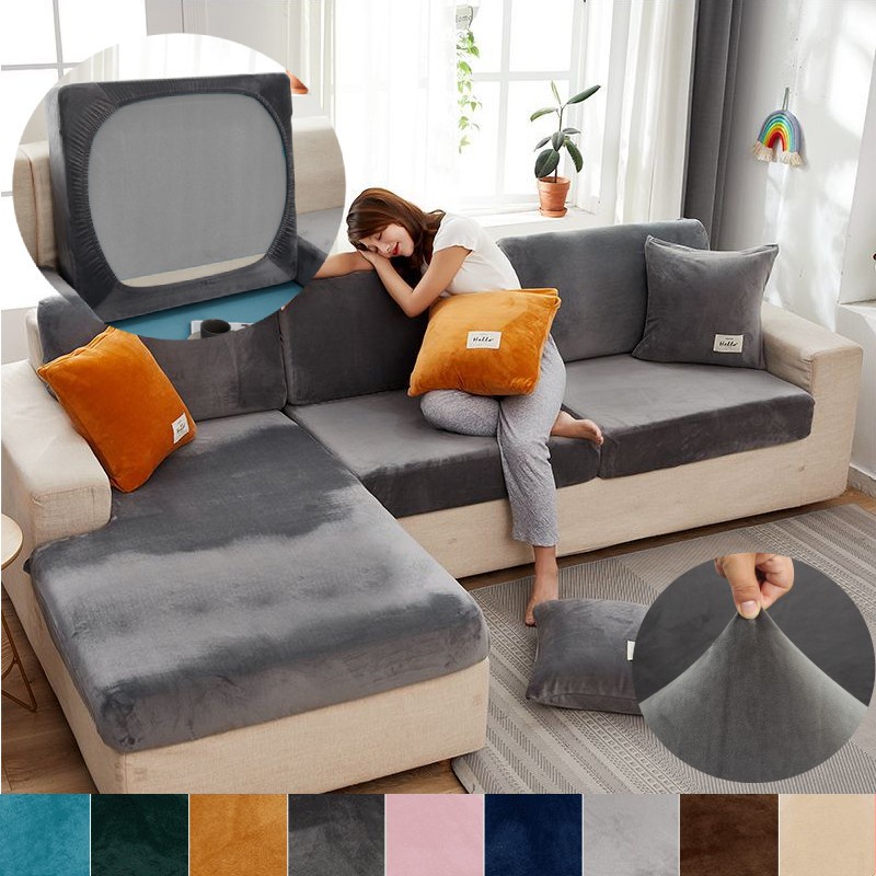 Velvet Sofa Seat Cushion Cover 1/2/3/4 Seater L Shape Universal