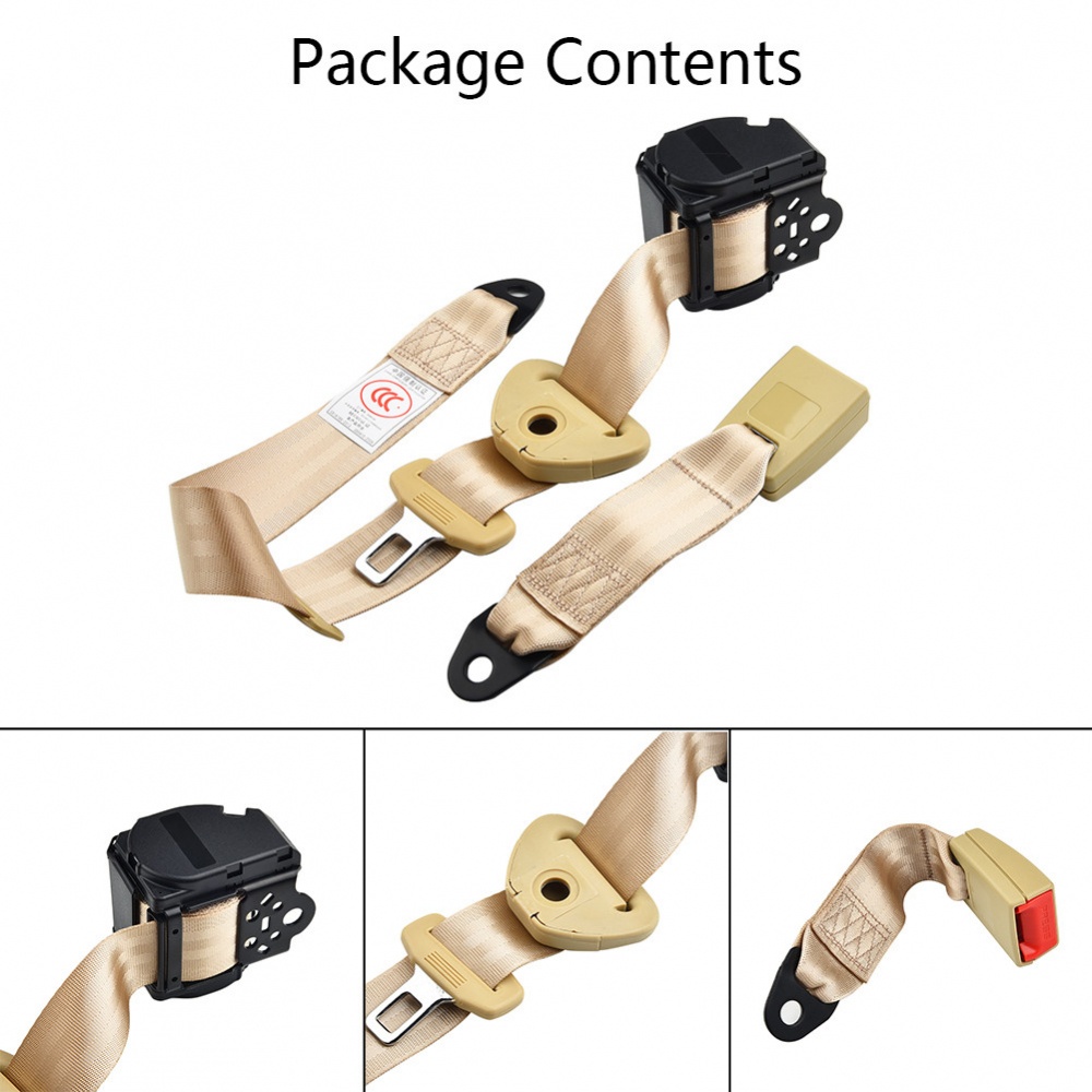 Beige 3 Point Retractable Safety Straps Automatic Car Front Seat Belt Buckle Kit 