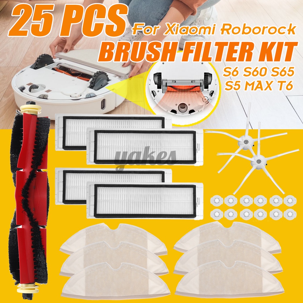 6-25PCS Brush Filter Kit For Xiaomi Roborock S6 S60 S65 S5 MAX T6 Vacuum Cleaner