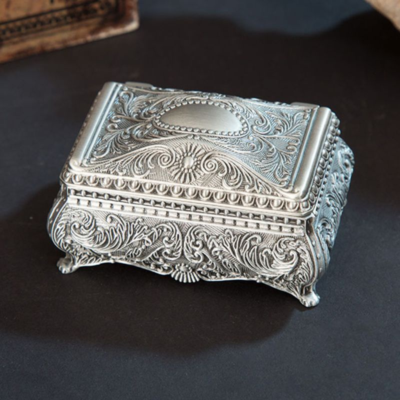 Korean omhyggeligt kontoførende BA Vintage Jewelry Trinket Box Rectangle Box Metallic Floral Engraved  Earring Ring Zinc-alloy Box Gift Storage Small | Shopee Polska
