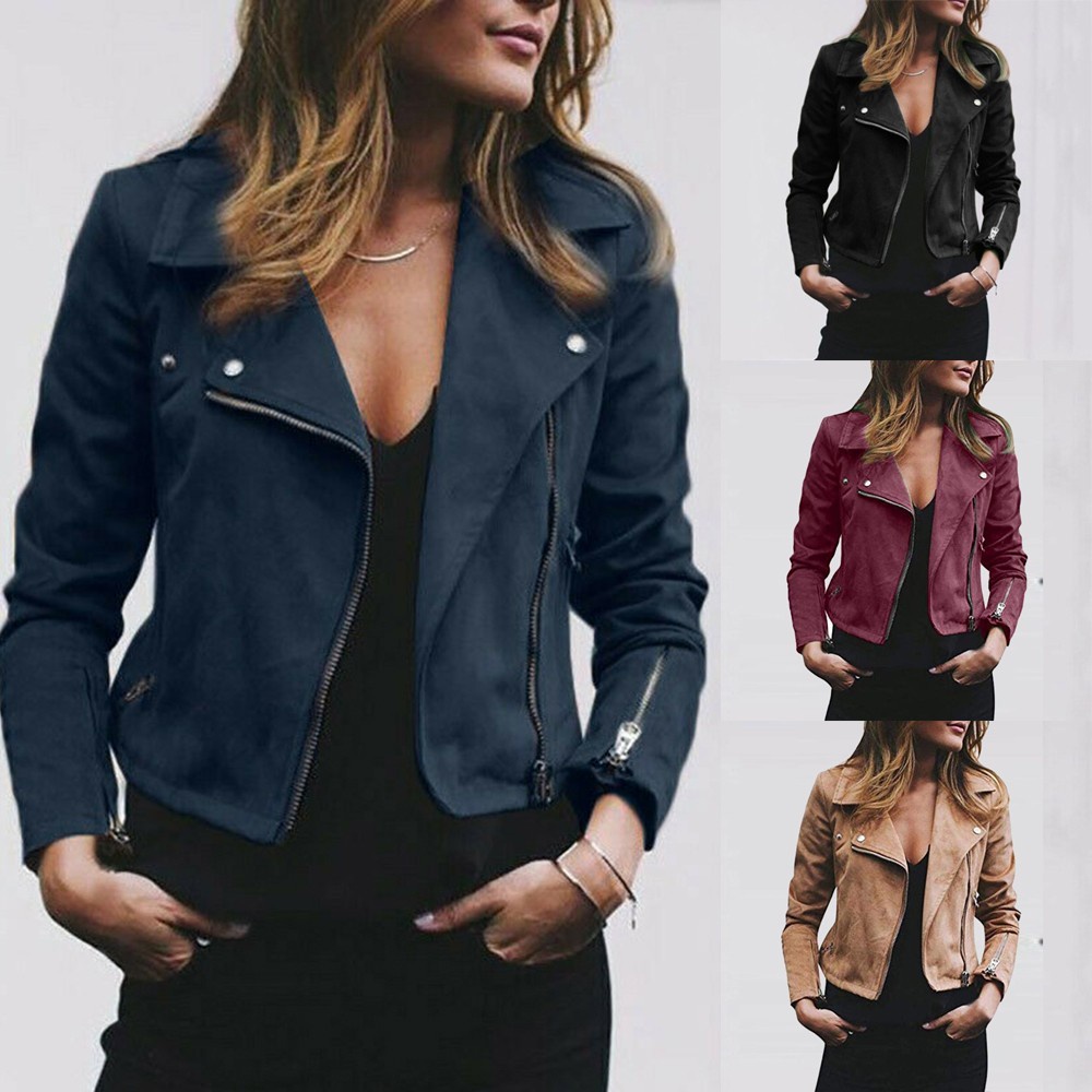 Women Ladies Casual Faux Leather Jacket Zip Biker Jacket Blazer Coat Outwear Top