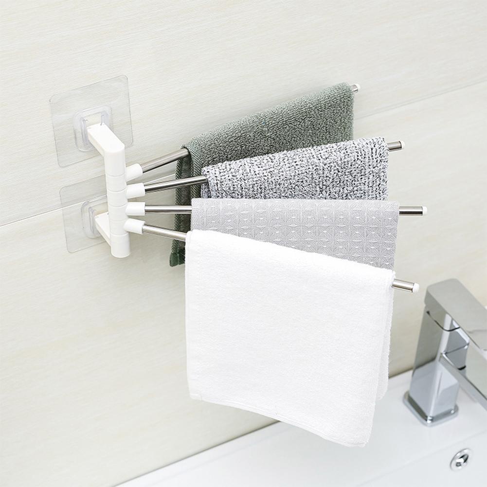 Towel Rack Bathroom Self Adhesive Rotating Bar Rack Wall Mounted Towel Holder 