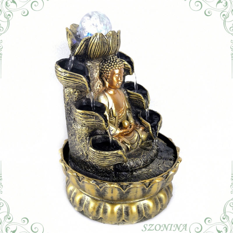 Buddha Tabletop Fountain Running Water Sculpture Decoration Resin Feng