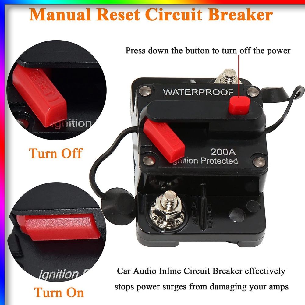 250A Waterproof Circuit Breaker 30A-300A Switch Fuse Holder 12V-48VDC with Manual Reset Suitable for Car Rv Marine Automotive Stereo Audio Electronic System 