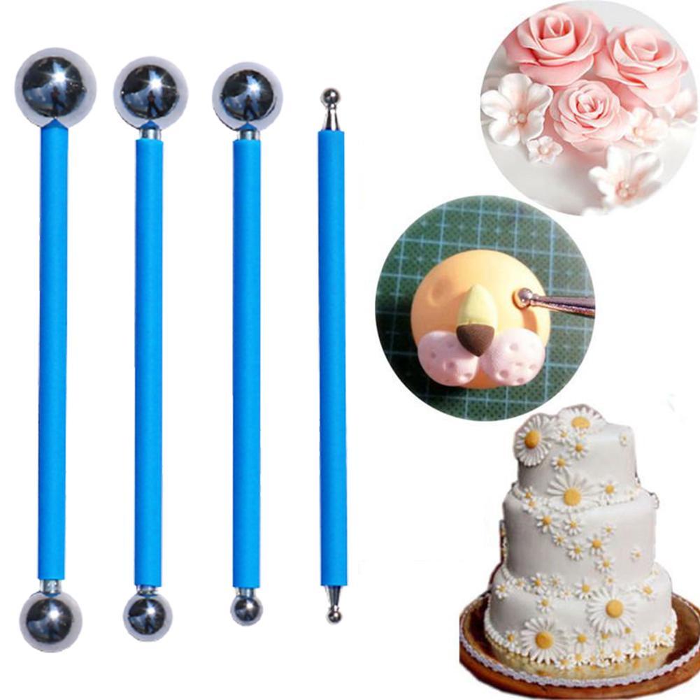 4x Fondant Cake Decorating Pen Metal Ball Flowers Sugar Craft Modelling Tool 