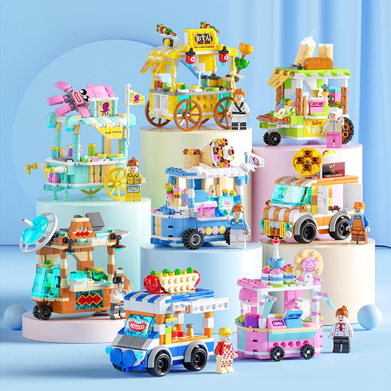 Mini City Block Toys Fashion Street Food Cart Puzzle Dzieci jak rysunek