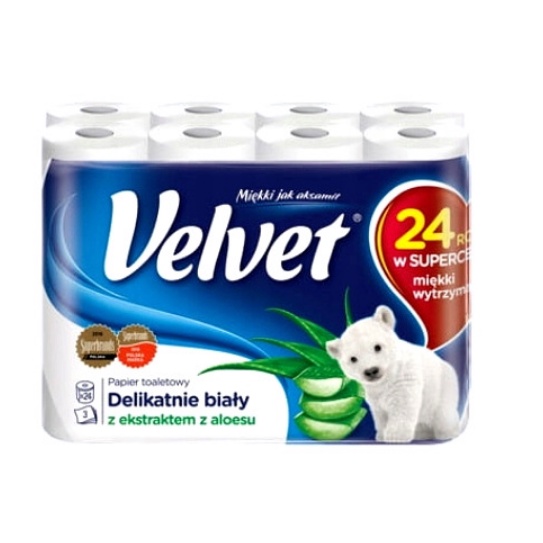 PAPIER TOALETOWY VELVET 24 ROLKI BIAŁY ALOES 3-WARSTWOWY MULTI PACK