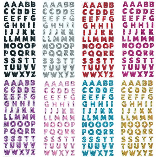 Naklejki samoprzylepne Deco Z 1 arkuszami liter alfabetu / brokat Abc