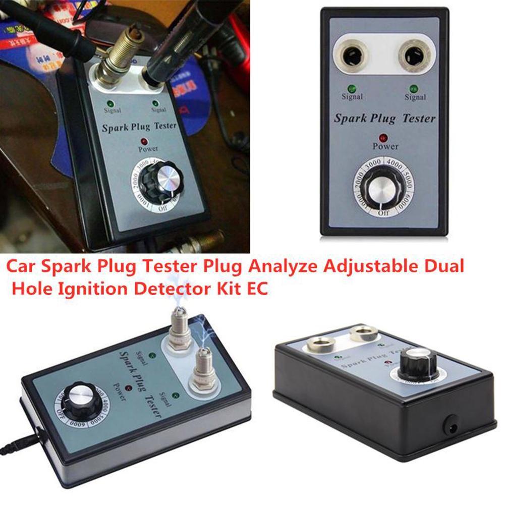Car Spark Plug Tester Plug Analyze Adjustable Dual Hole Ignition Detector Kit 