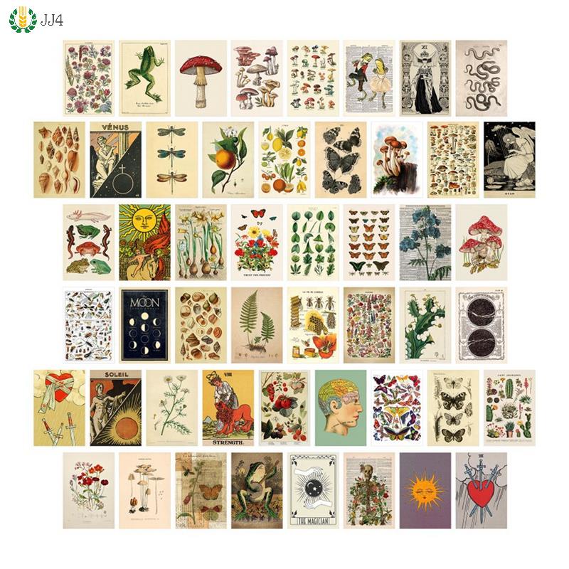 50Pcs Vintage Botanical Tarot Aesthetic Wall Collage Kit Flora & Fauna ...