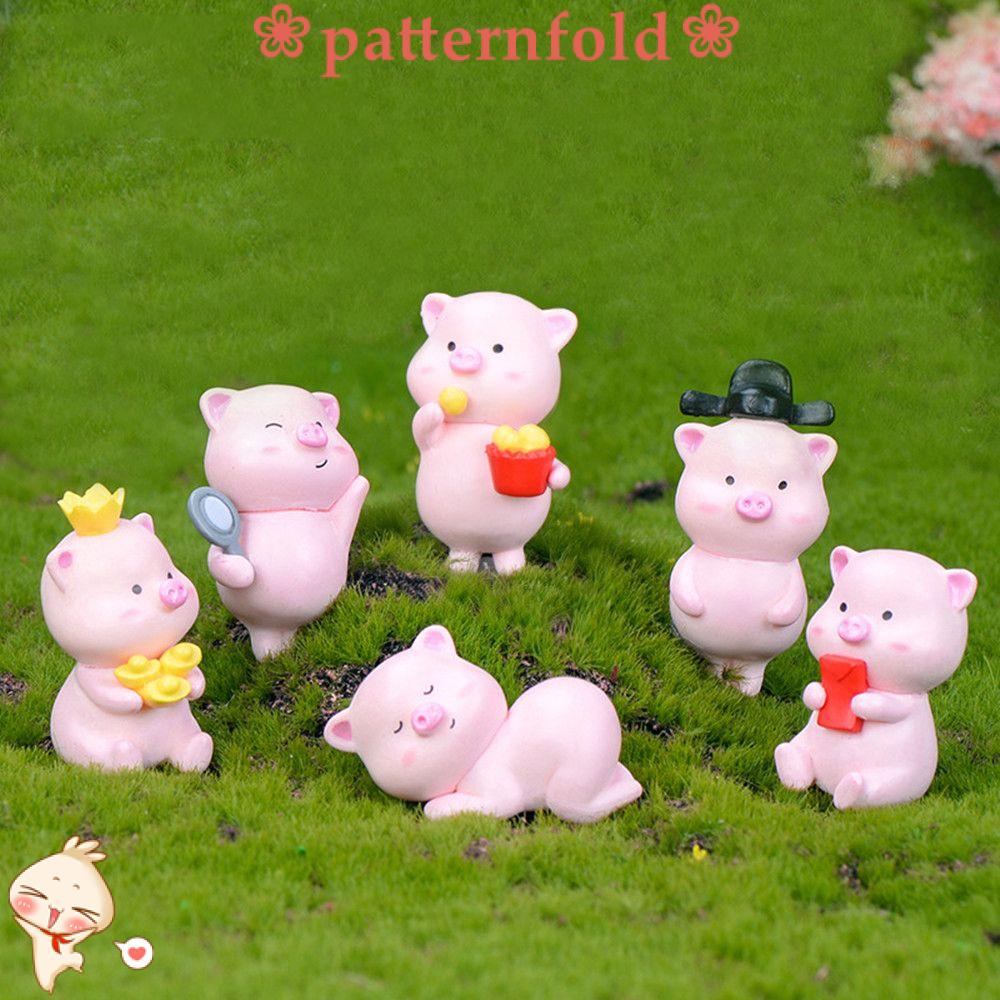 Mini Animal Statue Figurine Miniature Model Micro Pig Family Resin Ornaments 