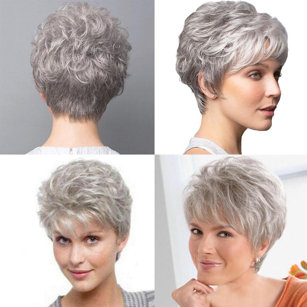 womens short grey curly wigs