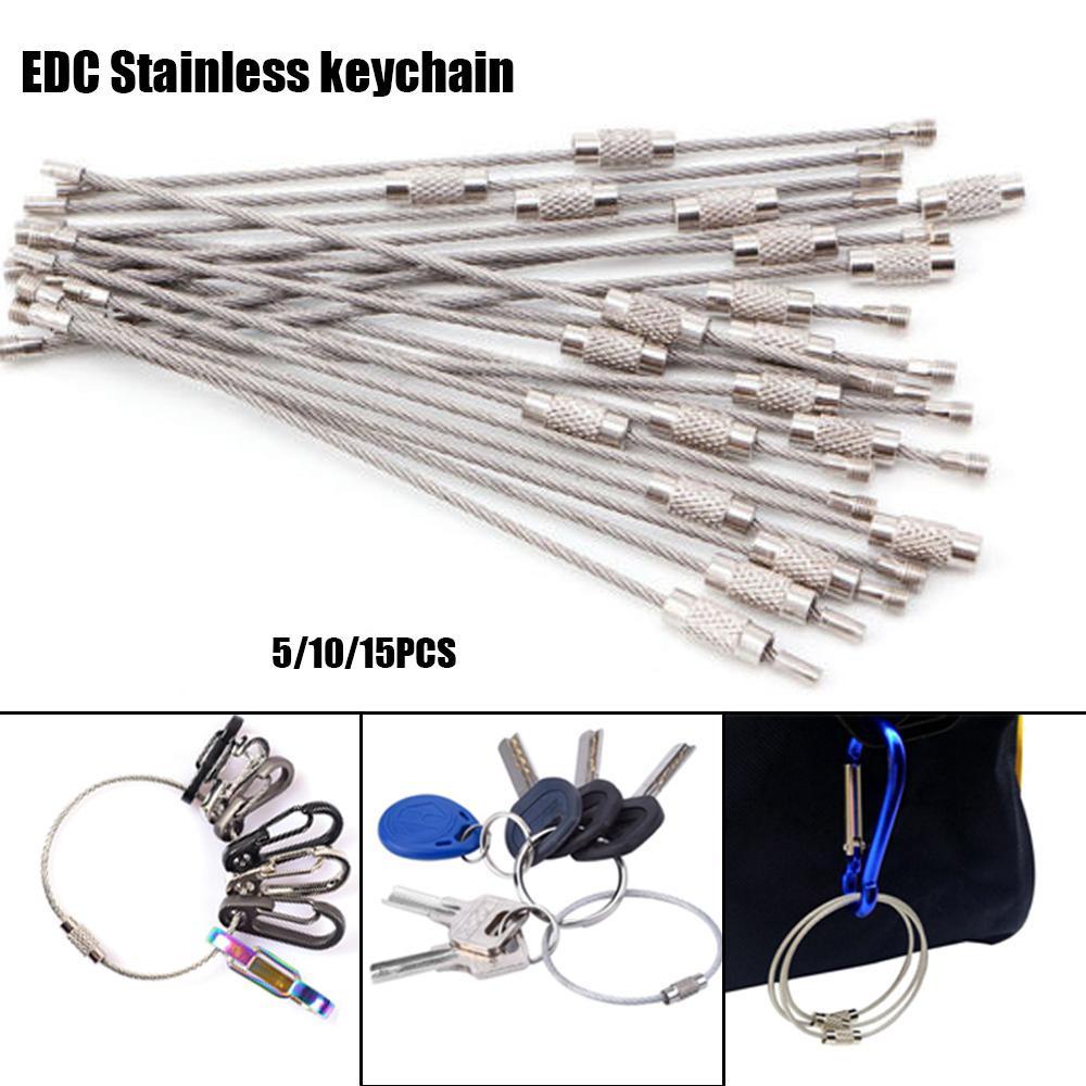5/10/15Pcs EDC Stainless Steel Wire Keychain Cable Key Ring Chain Outdoor Hiking 