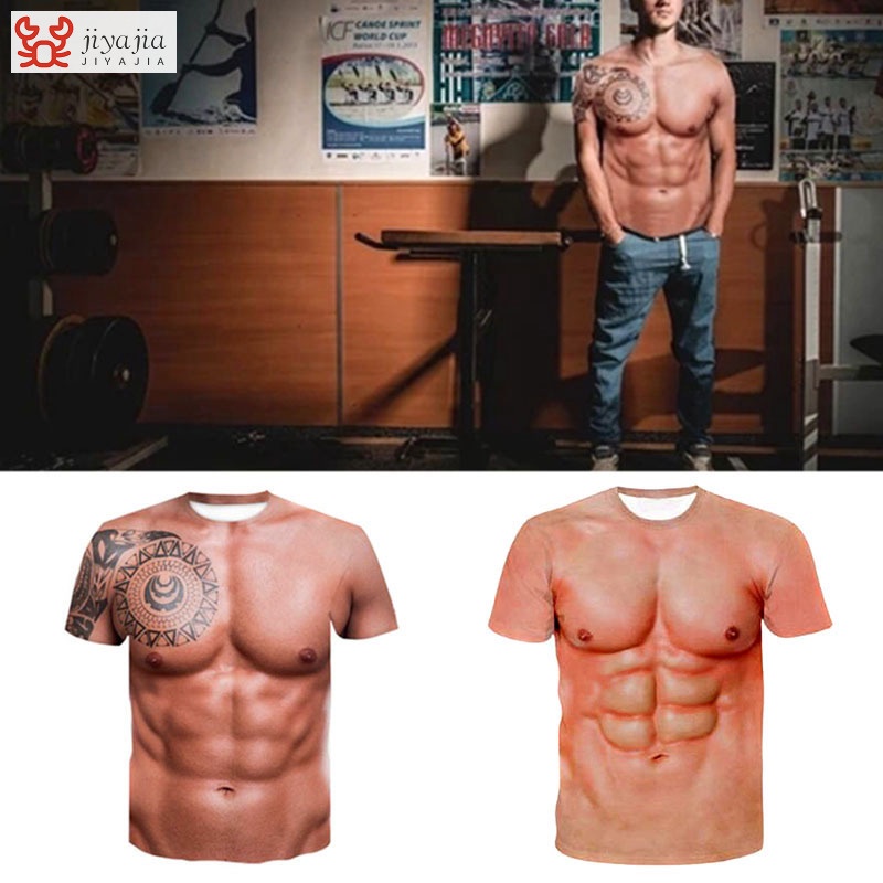 3D Men Muscle Tattoo Print T-Shirt Summer Short Sleeve Printing T-shirt x 1