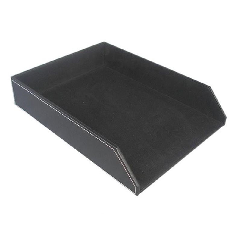 Letter Tray Desk Stackable Office File, Leather Letter Tray With Cover