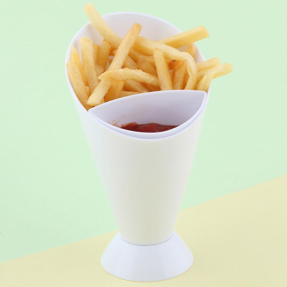 1Set Dipper Fry Snack Cone Stand French Fries Sauce Dip Holder Ketchup Cup O1I5 
