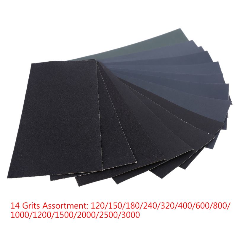 14PCS Wet Dry Sandpaper 120 To 3000 Grit Assortment Abrasive Paper Sheets 23*9cm 