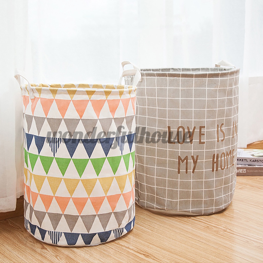 Foldable Laundry Hamper Cotton Linen Basket Bag Dirty Washing Clothes
