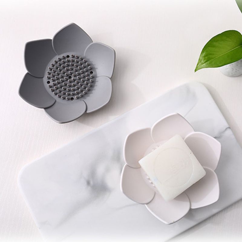 Flexible Bathroom Silicone Soap Dish Storage Holder Soapbox Plate Tray Drain Box 