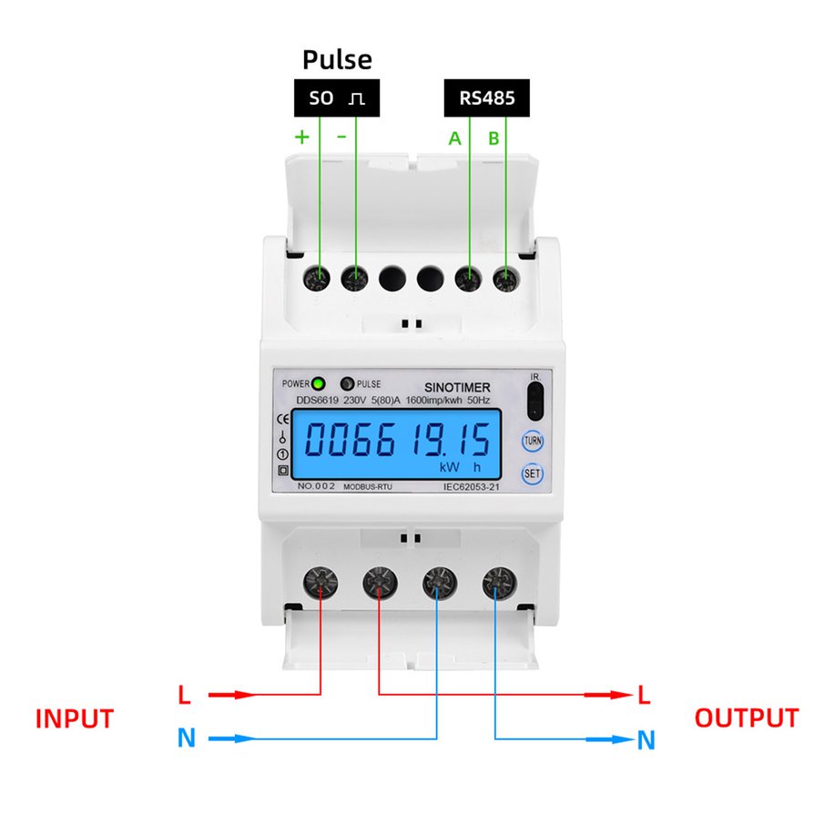 Single Phase 5 (80) One 230V AC RS485 Modbus Rtu Energy Meter Din Rail ...