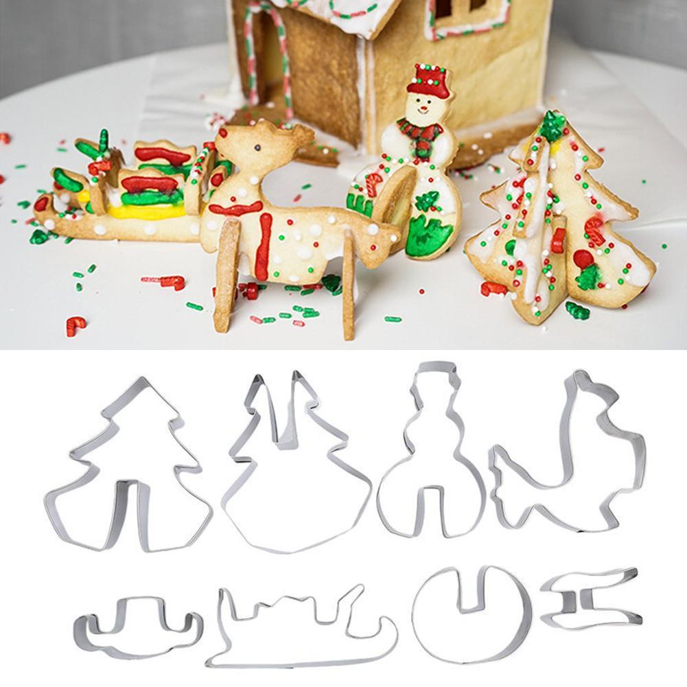 8Pcs_3D Christmas Cookie Cutters Set Stainless Steel Fondant Biscuit Baking Mold 