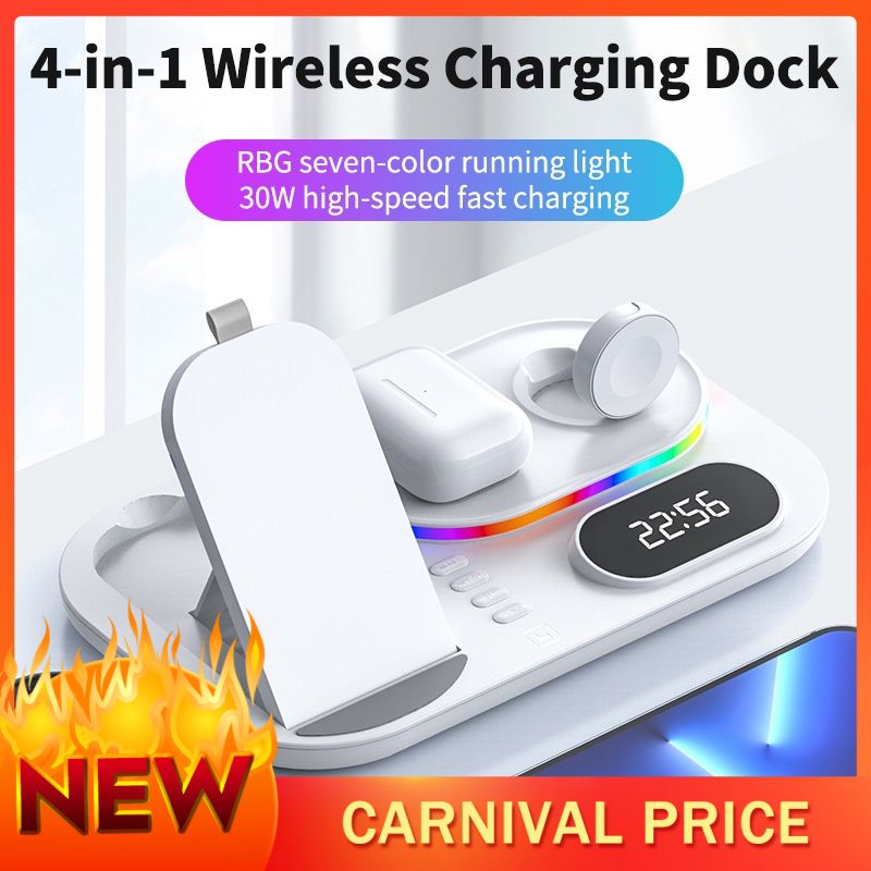 READY RGB LED 4 in 1 Wireless Charging Station A06 QI Fast Wireless