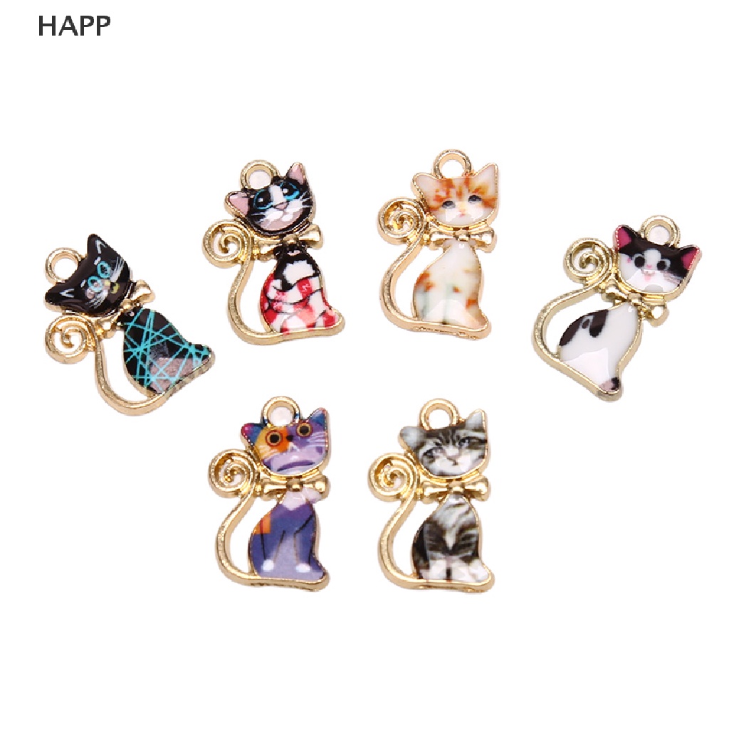 10Pcs/set Enamel Alloy Animal Cute Cat Craft DIY Charms Pendant Jewelry Maki HL