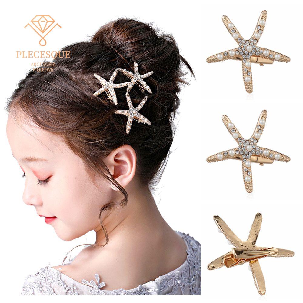 Bridal Headpiece Starfish Hairpin Girls Barrettes Hair Clips Rhinestone Pearl