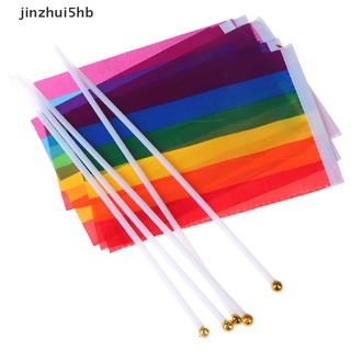 BD 5X Rainbow Handheld Waving Flag Gay Pride Lesbian Peace LGBT Banner Festival 
