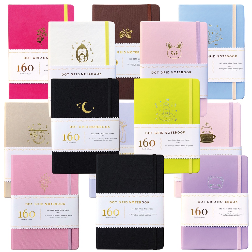 Gold Edges Dot Siatka Notatnik Bullet Journal 160Gsm Papier bambusowy ...