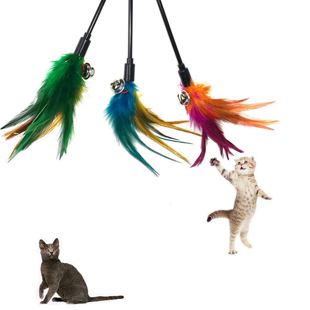 Fun Kitten Toy Cat Feather Bell Wand Teaser  Rod Bead Play Pet Ball Toys 