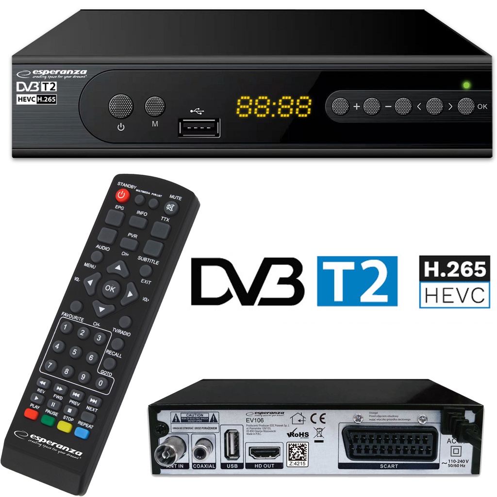 Tuner Dvb T Dekoder Cyfrowy Tv Dvbt Scart Hdmi Dvb T Hevc H Do