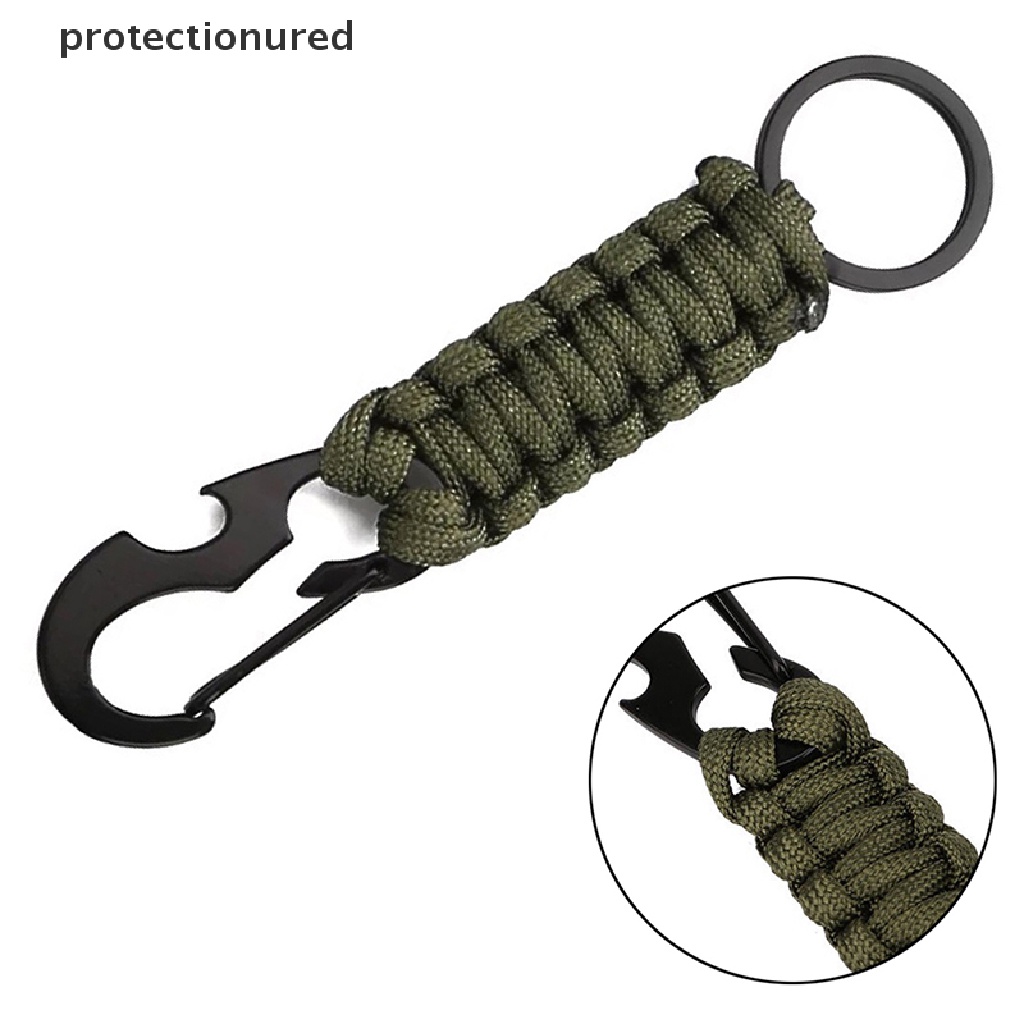 Outdoor Camping Carabinar Paracord Keychain Rope Clip Hook Bottle Opener Camo 