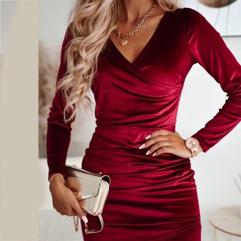 dignityss Aksamitne Sukienki Bodycon Dla Kobiet Sukienka Na Imprezę  Świąteczną Sukienka Z Długim Rękawem | Shopee Polska