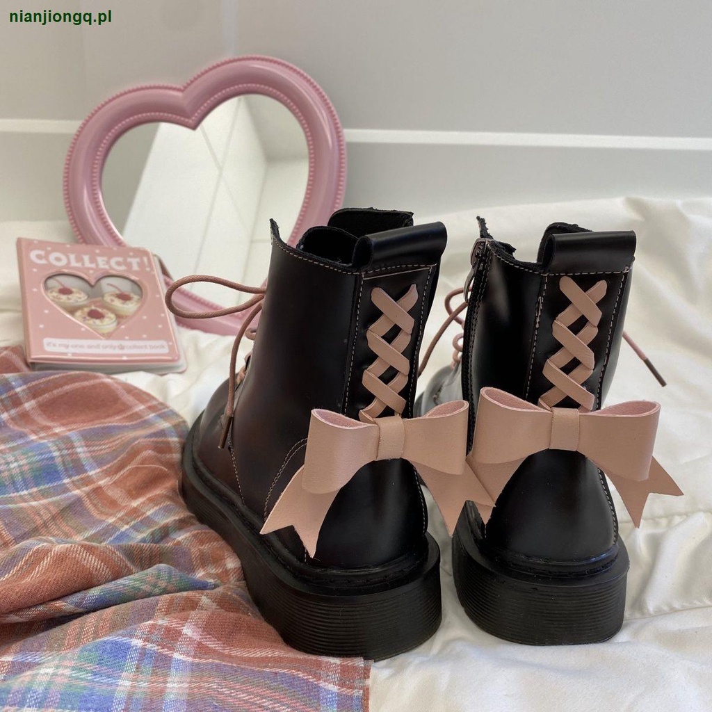 Ins Pink Bow Martin Buty Damskie Studenckie Kr Tkie Buty Brytyjski Styl